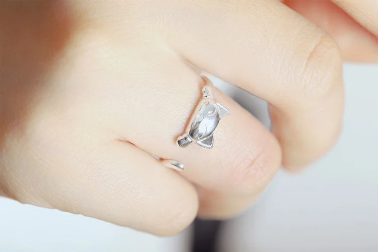 Bague pour femme chat chanceux en Argent 925 Stirling