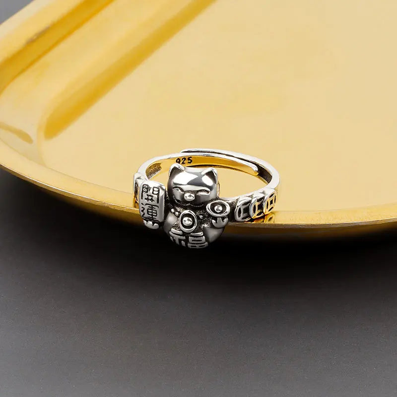 Bague Maneki Neko femme argent 925 Sterling Silver réglable