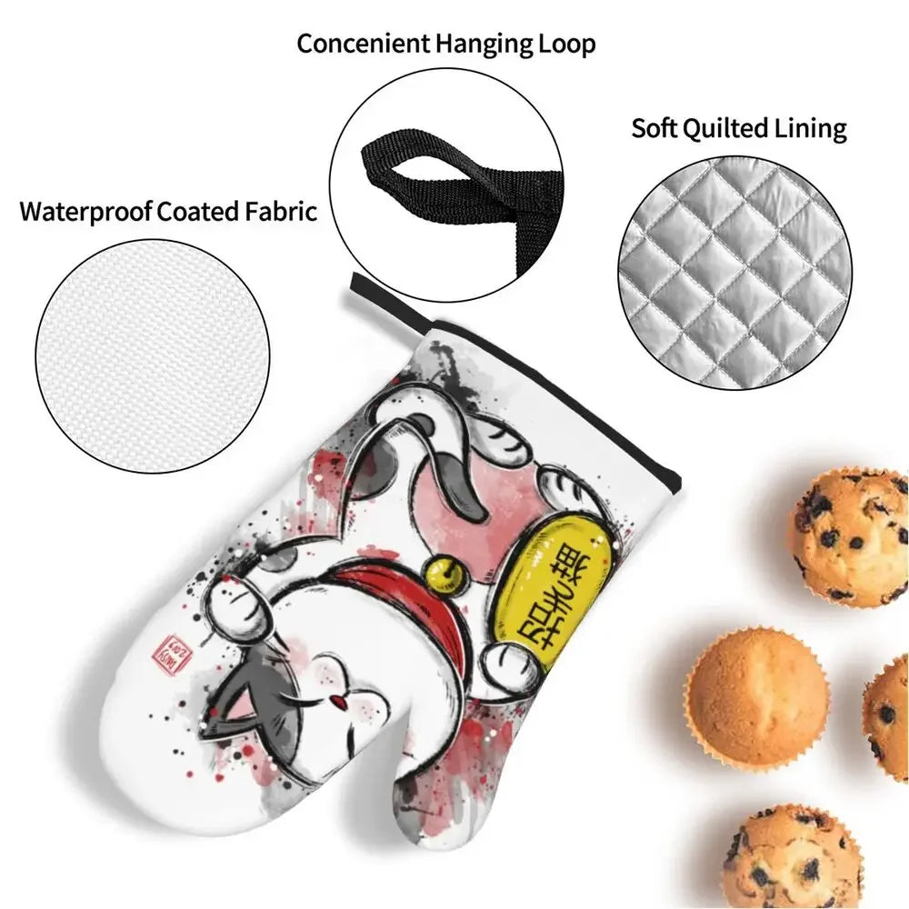 Manique de cuisine Maneki Neko blanc "Abondance"