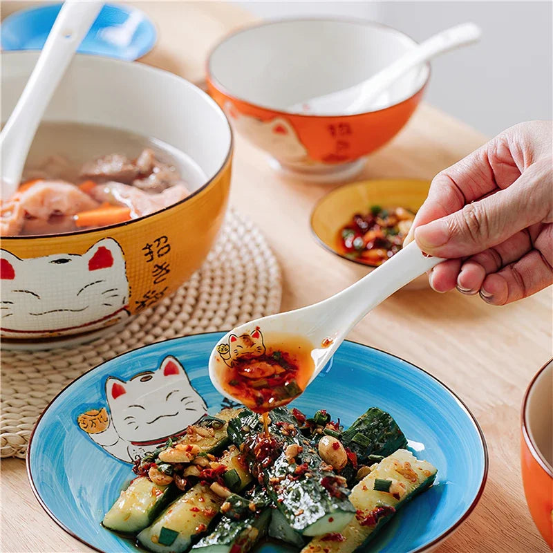 Cuillère à soupe Maneki Neko en céramique