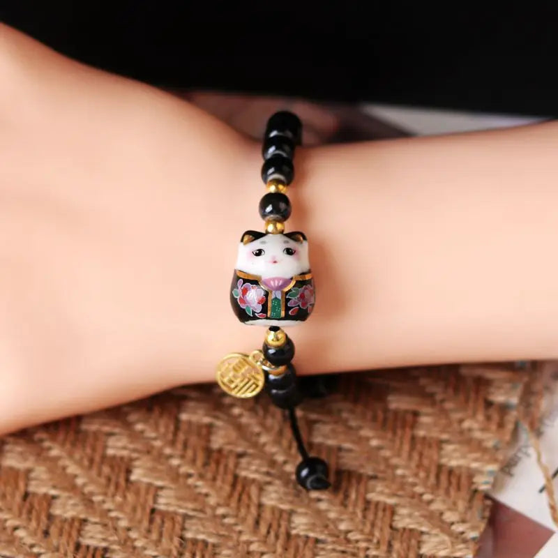 Bracelet chat japonais noir