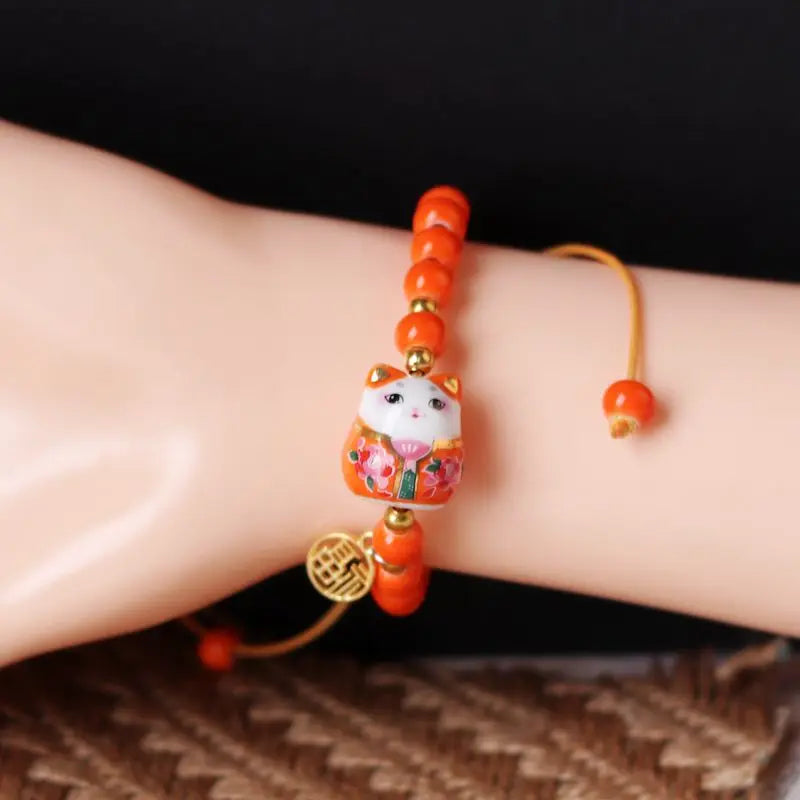 Bracelet chat japonais orange
