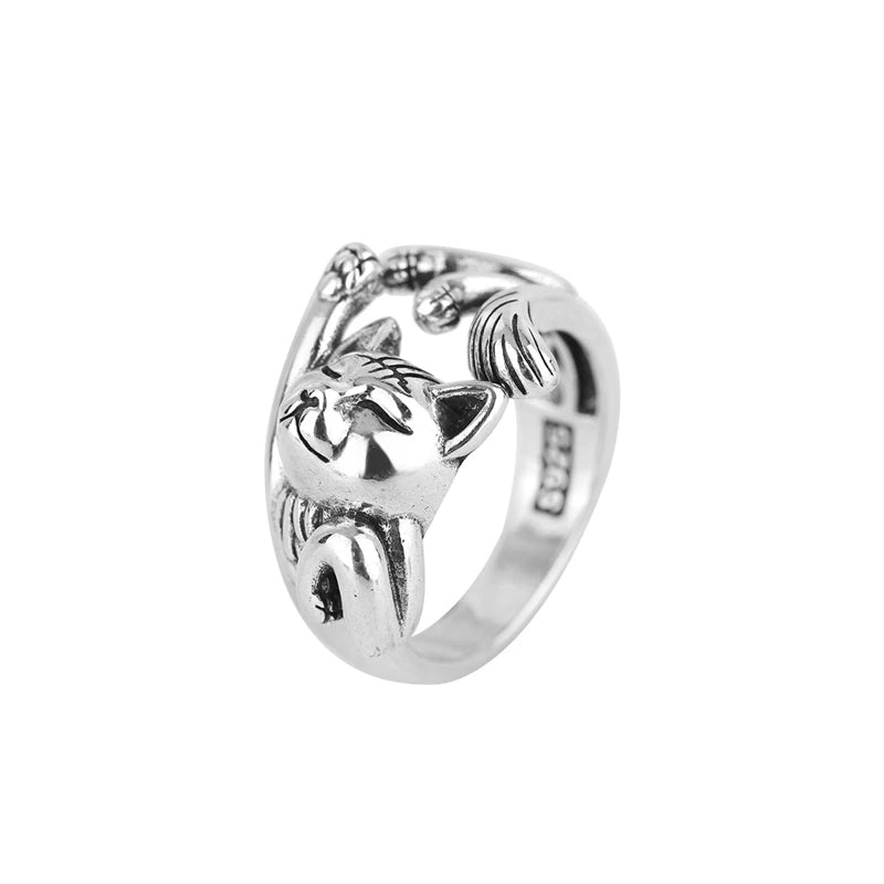 Bague en argent 925 Sterling Maneki Neko
