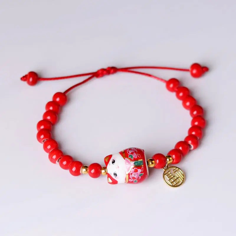 Bracelet chat japonais rouge