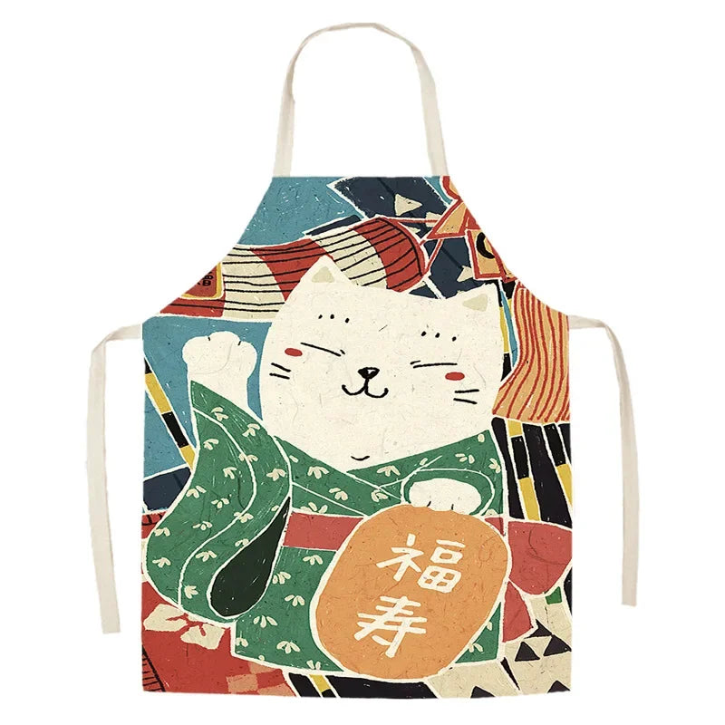 Tablier de cuisine Maneki Neko "Yukata" vert