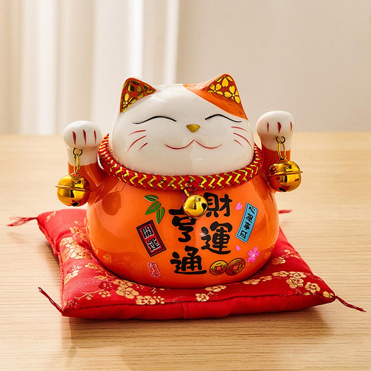 Tirelire Lucky Cat en céramique Orange "Richesse"