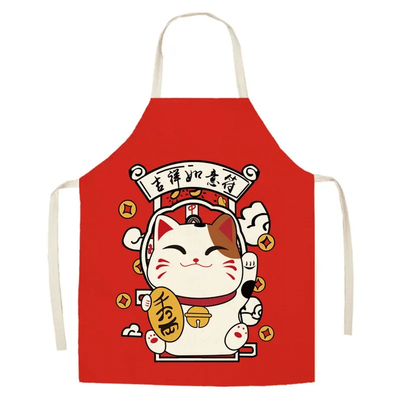 Tablier chat chanceux rouge