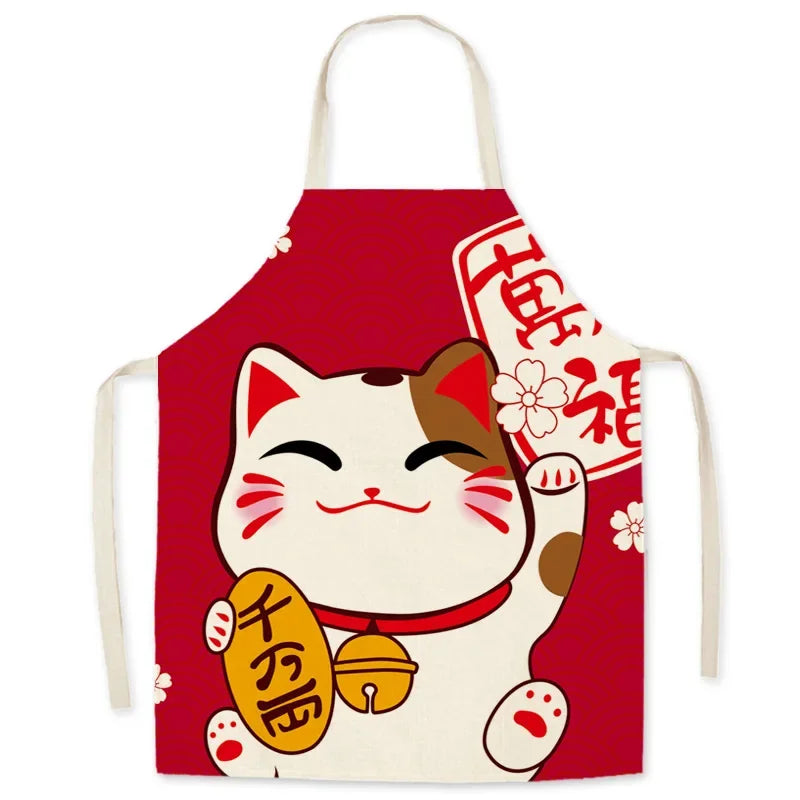 Tablier Maneki Neko kawaï rouge