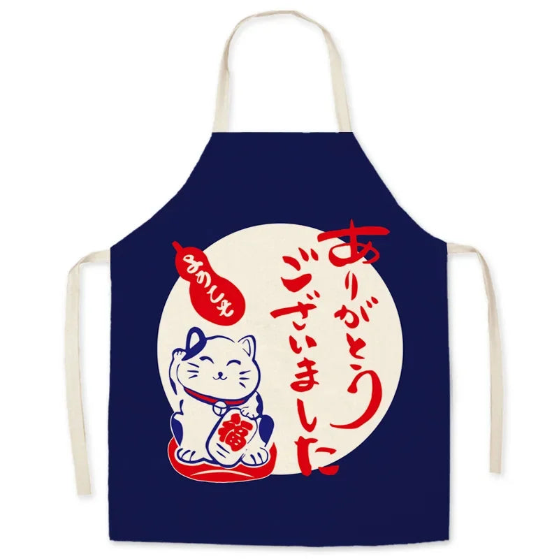Tablier de cuisine Maneki Neko "Japon" bleu