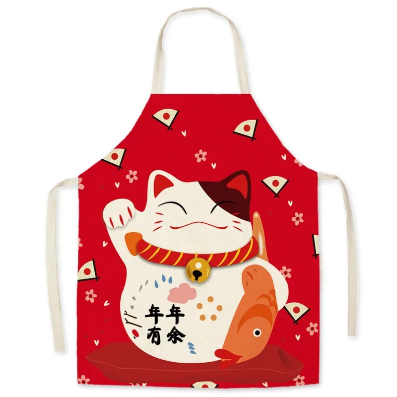 Tablier de cuisine chat porte bonheur Japonais rouge