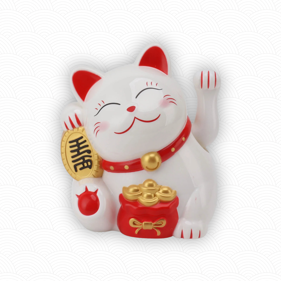 Chat de la fortune blanc à piles (14 cm)