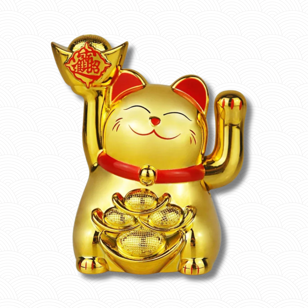 Chat porte bonheur solaire doré "2 pattes en l'air"