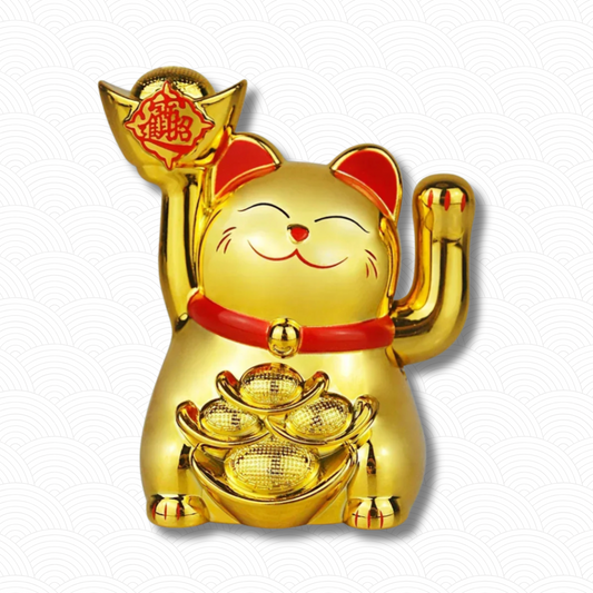 Chat porte bonheur solaire doré "2 pattes en l'air"