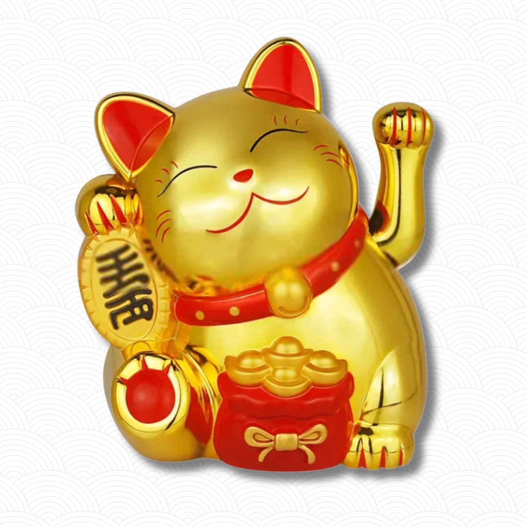 Chat porte bonheur solaire doré "Heureux comme un chat"