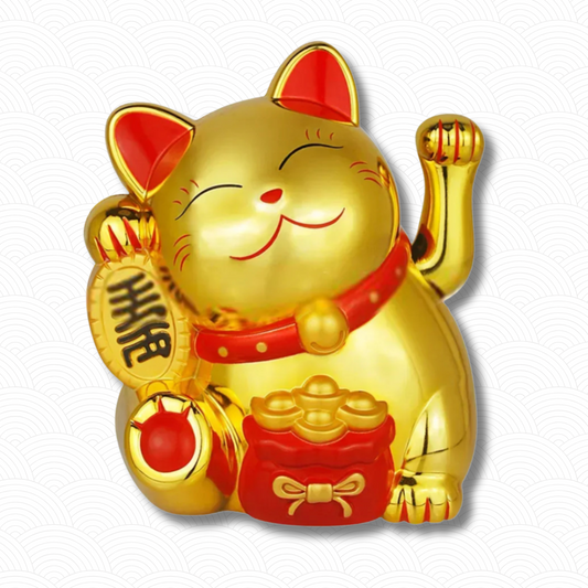Chat porte bonheur solaire doré "Heureux comme un chat"