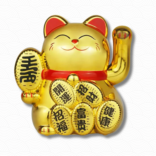 Chat porte bonheur solaire doré "Plein de richesse"