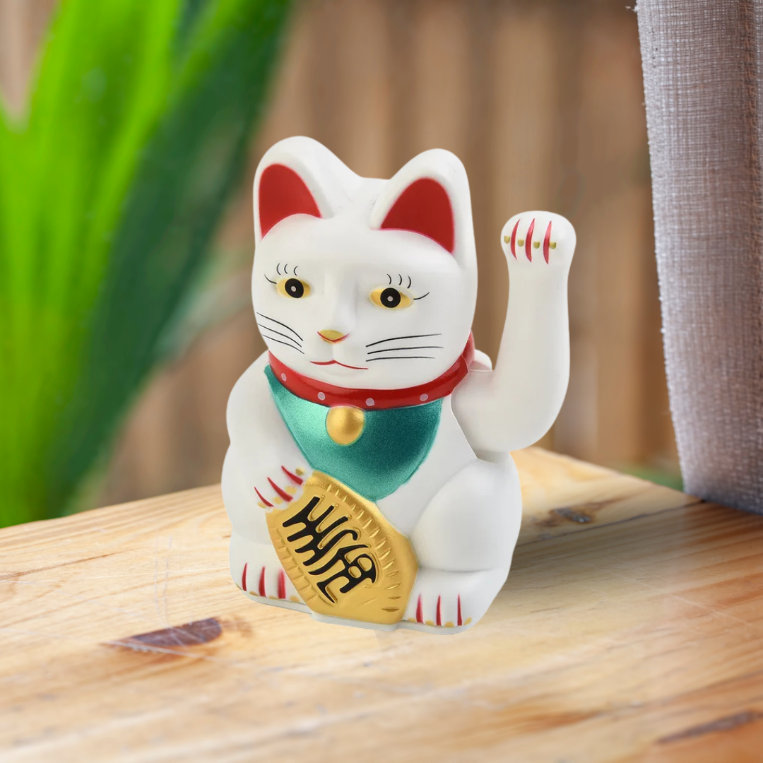 Chat porte chance japonais blanc à pile<br>"Le paisible"