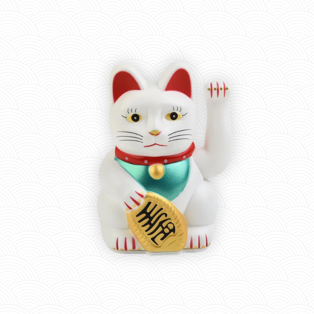 Chat porte chance japonais blanc à pile<br>"Le paisible"