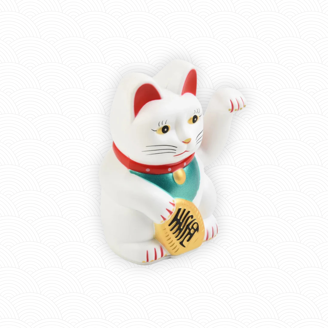 Chat porte chance japonais blanc à pile<br>"Le paisible"