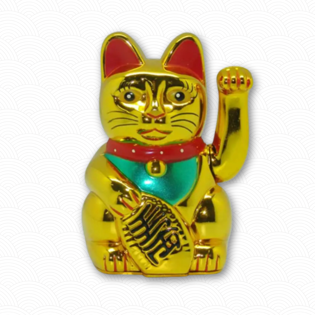 Chat porte chance japonais doré à pile