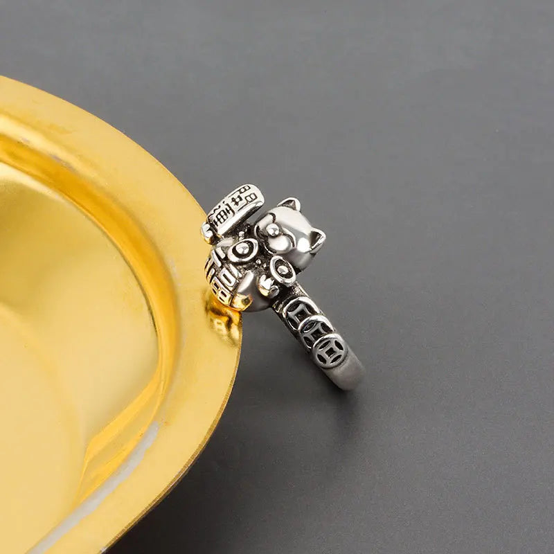 Bague Maneki Neko femme argent 925 Sterling Silver réglable