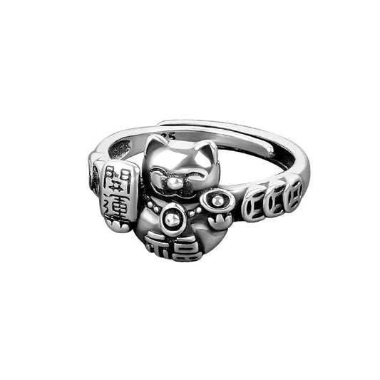 Bague Maneki Neko femme argent 925 Sterling Silver réglable