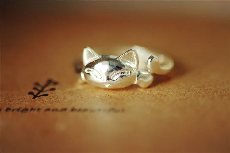 Bague pour femme chat chanceux en Argent 925 Stirling