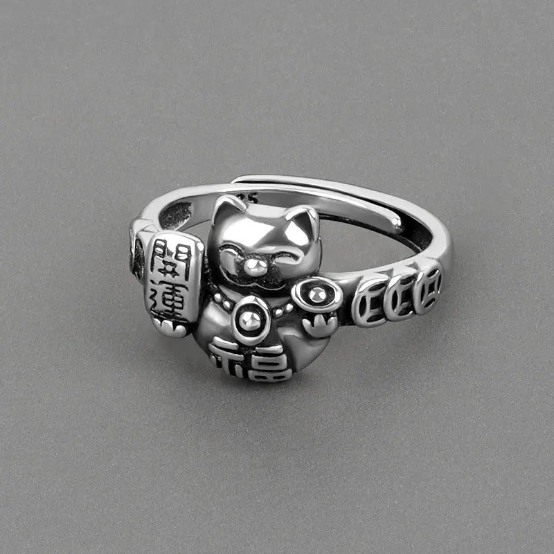 Bague Maneki Neko femme argent 925 Sterling Silver réglable