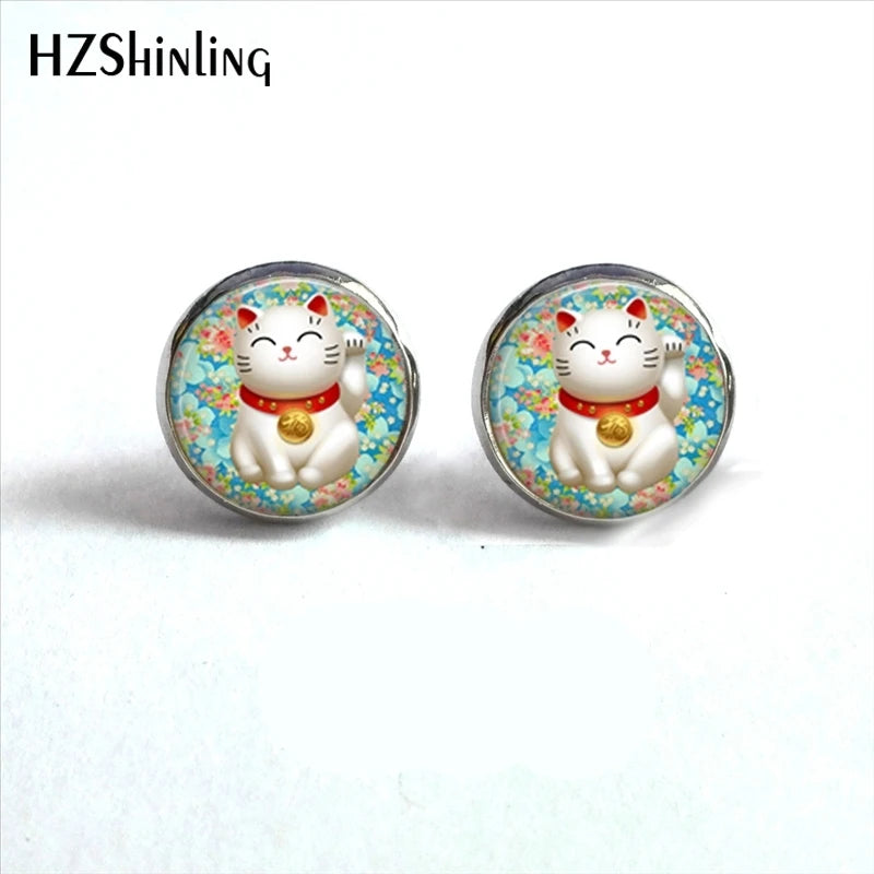 Boucle d'oreille Maneki Neko Plaqué argent