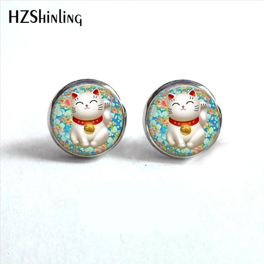 Boucle d'oreille Maneki Neko Plaqué argent