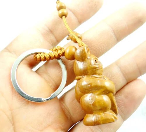 Porte-clef Maneki Neko en bois (clair)