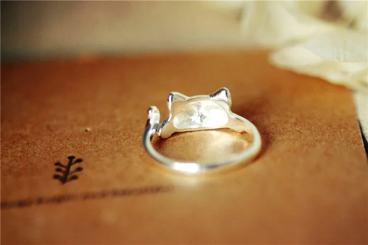 Bague pour femme chat chanceux en Argent 925 Stirling