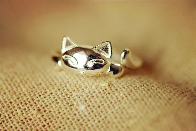 Bague pour femme chat chanceux en Argent 925 Stirling
