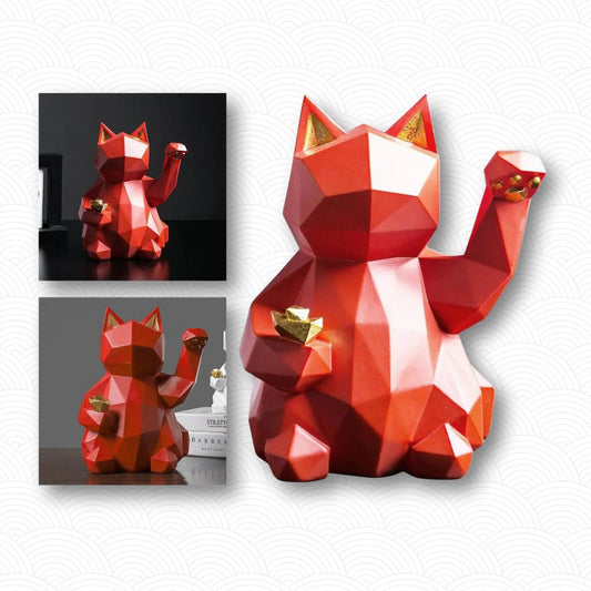 Maneki Neko Moderne géométrique Rouge