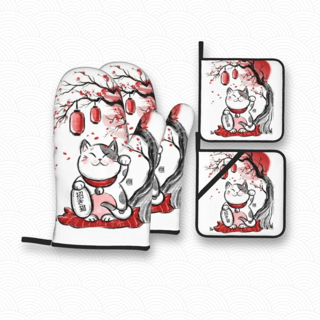 Manique de cuisine Maneki Neko blanc "Japon"