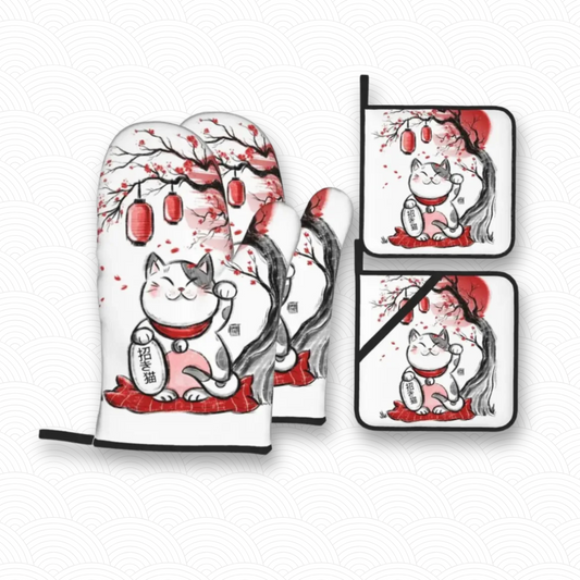 Manique de cuisine Maneki Neko blanc "Japon"