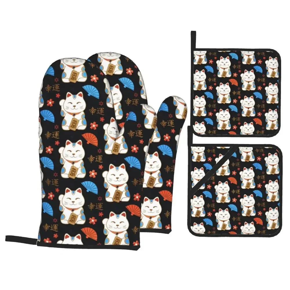 Manique de cuisine Maneki Neko noir 1