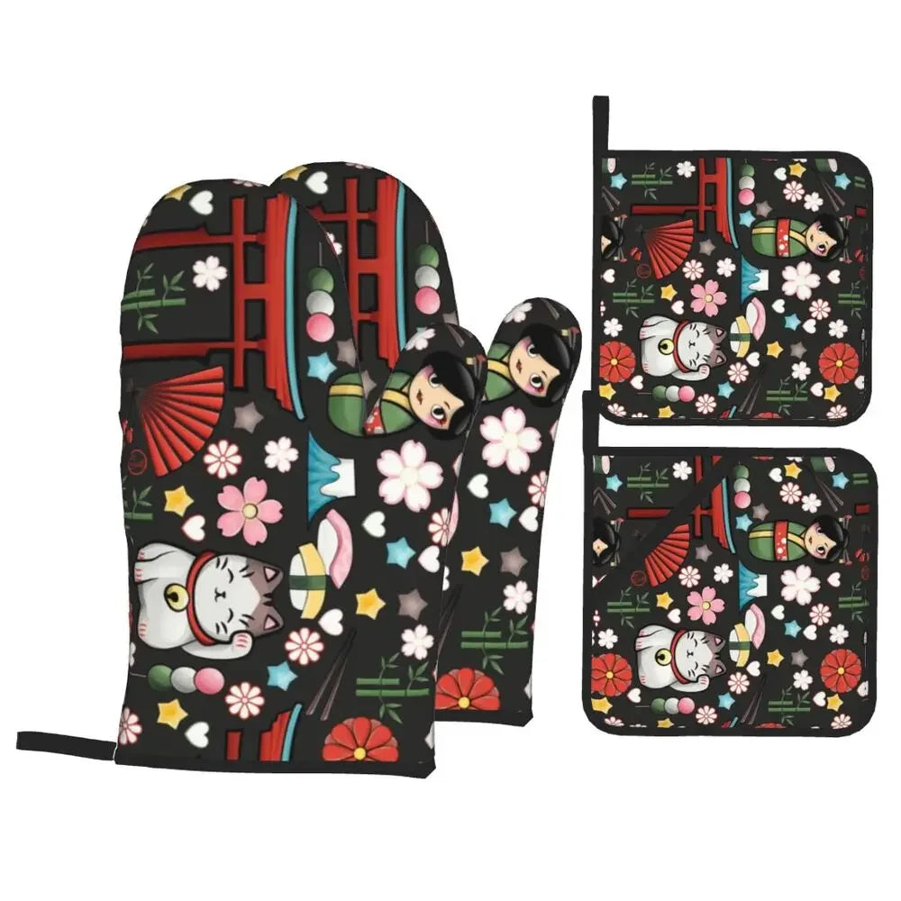 Manique de cuisine Maneki Neko noir "Japon"