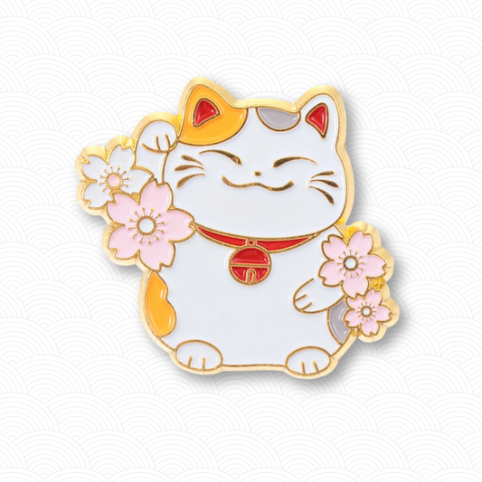 Pins Maneki Neko et ses fleurs