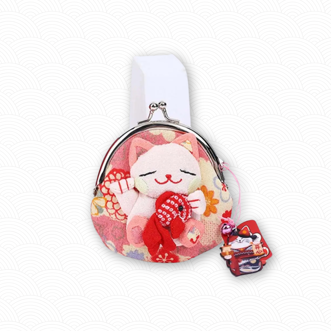 Porte monnaie chat japonais Rose