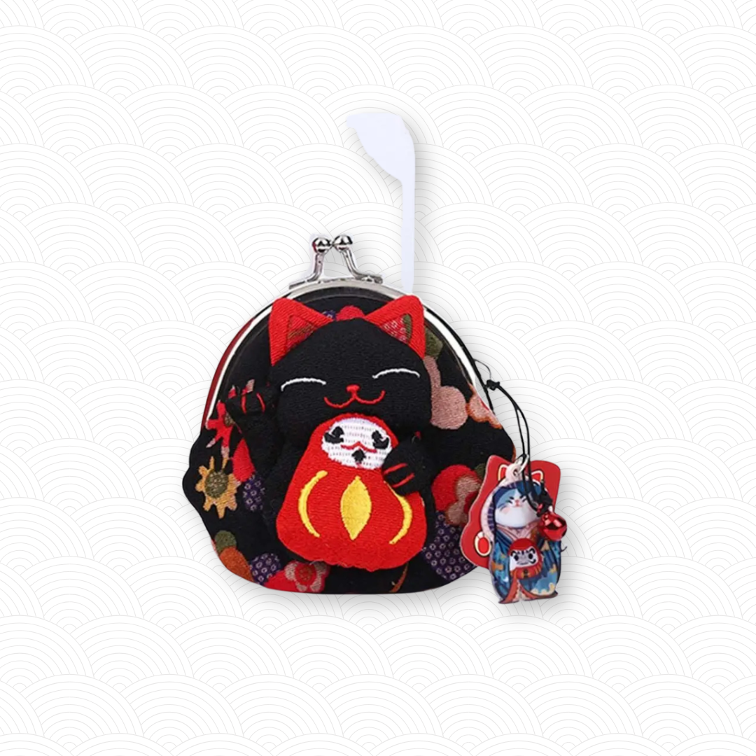 Porte monnaie chat japonais noir & rouge