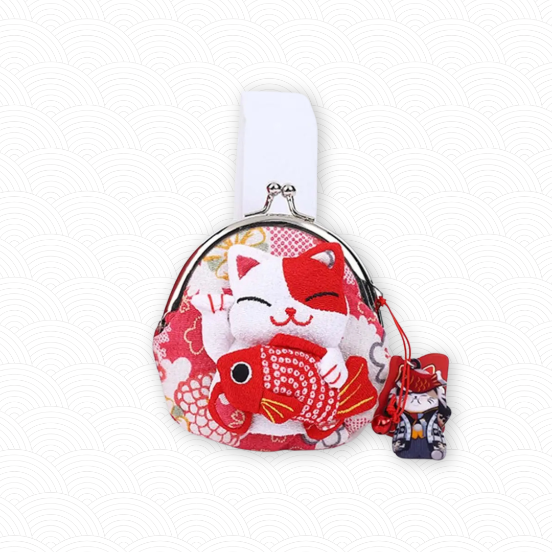 Porte monnaie chat japonais rouge et blanc