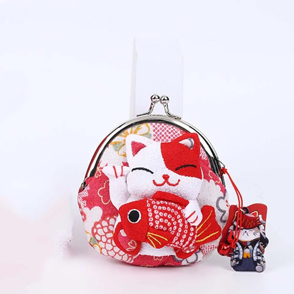 Porte monnaie chat japonais rouge et blanc