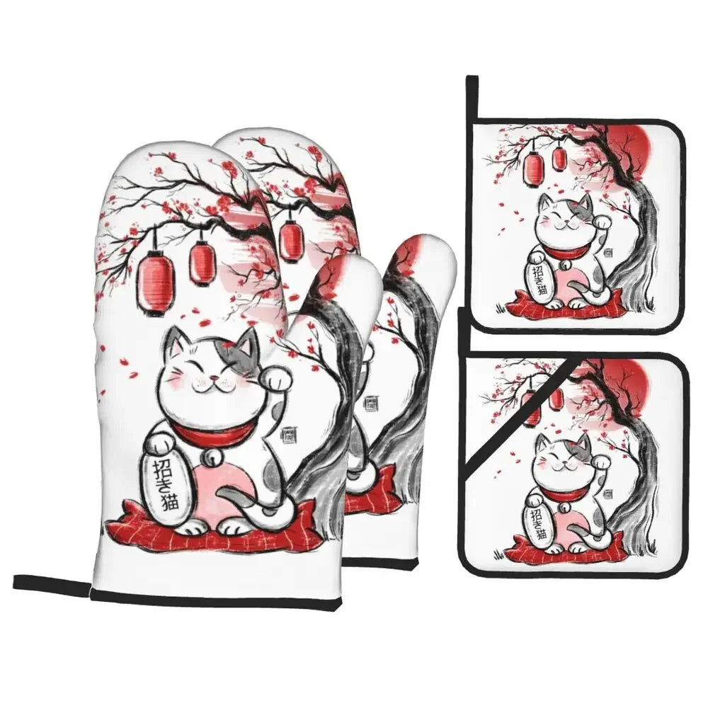 Manique de cuisine Maneki Neko blanc "Japon"