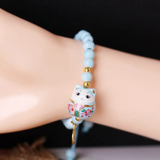 Bracelet chat japonais bleu clair