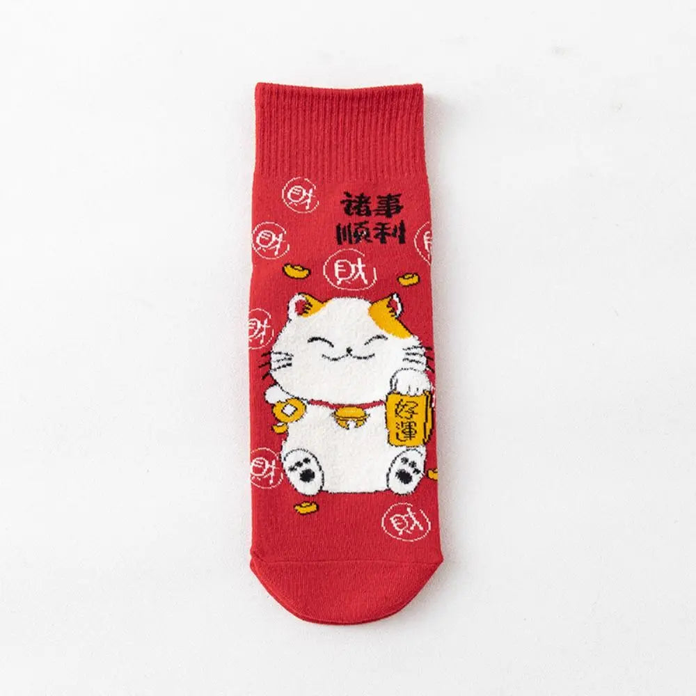 Chaussettes Maneki Neko rouge "Joie"