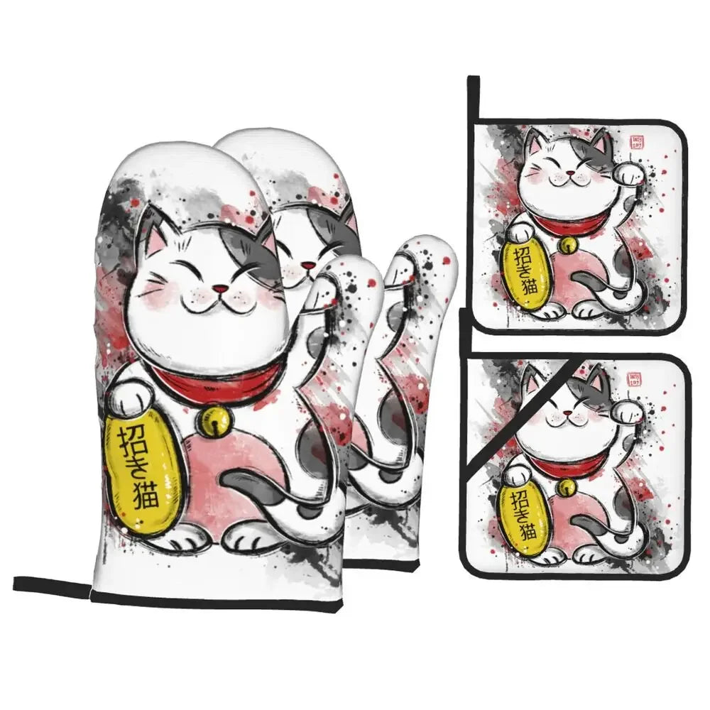 Manique de cuisine Maneki Neko blanc "Abondance"