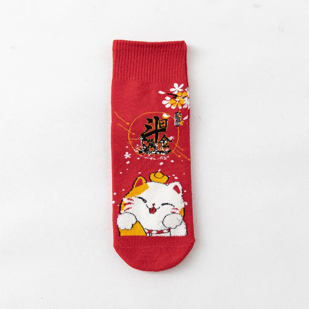 Chaussettes Maneki Neko rouge "Abondance"