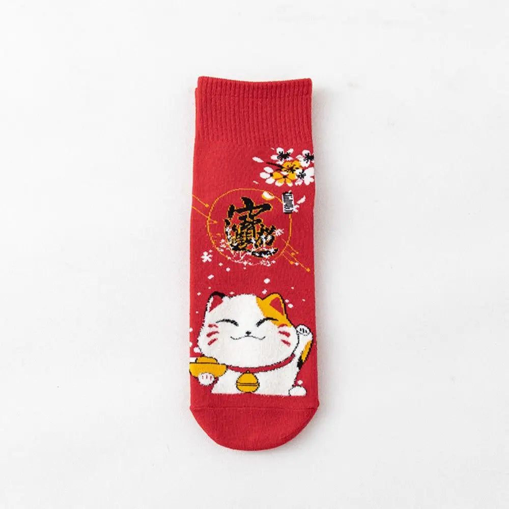 Chaussettes Maneki Neko rouge "Joie"