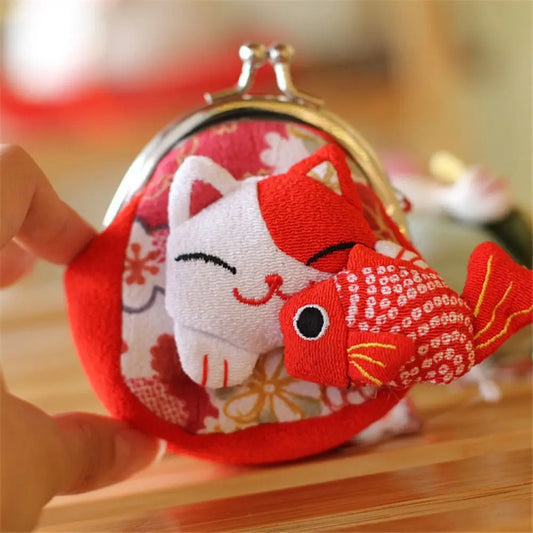 Porte monnaie Maneki Neko blanc & rouge